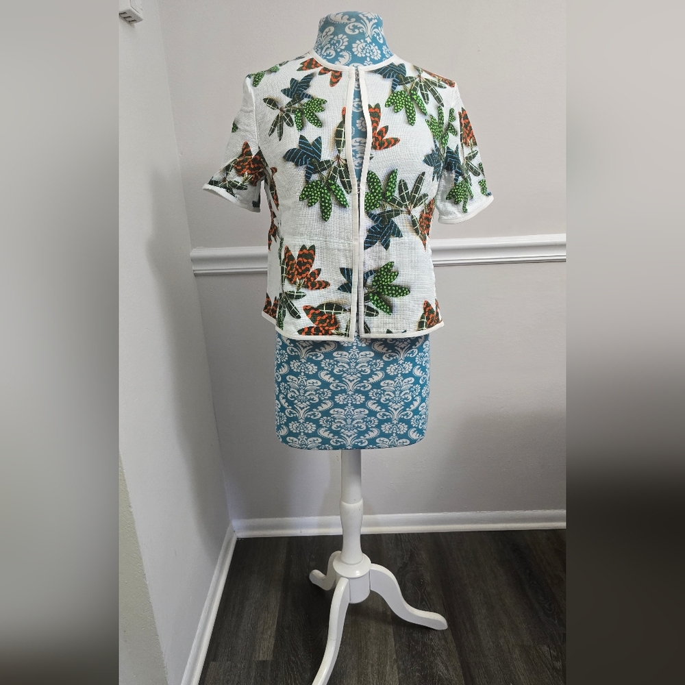 Akris Punto Teal and White Patterned Top